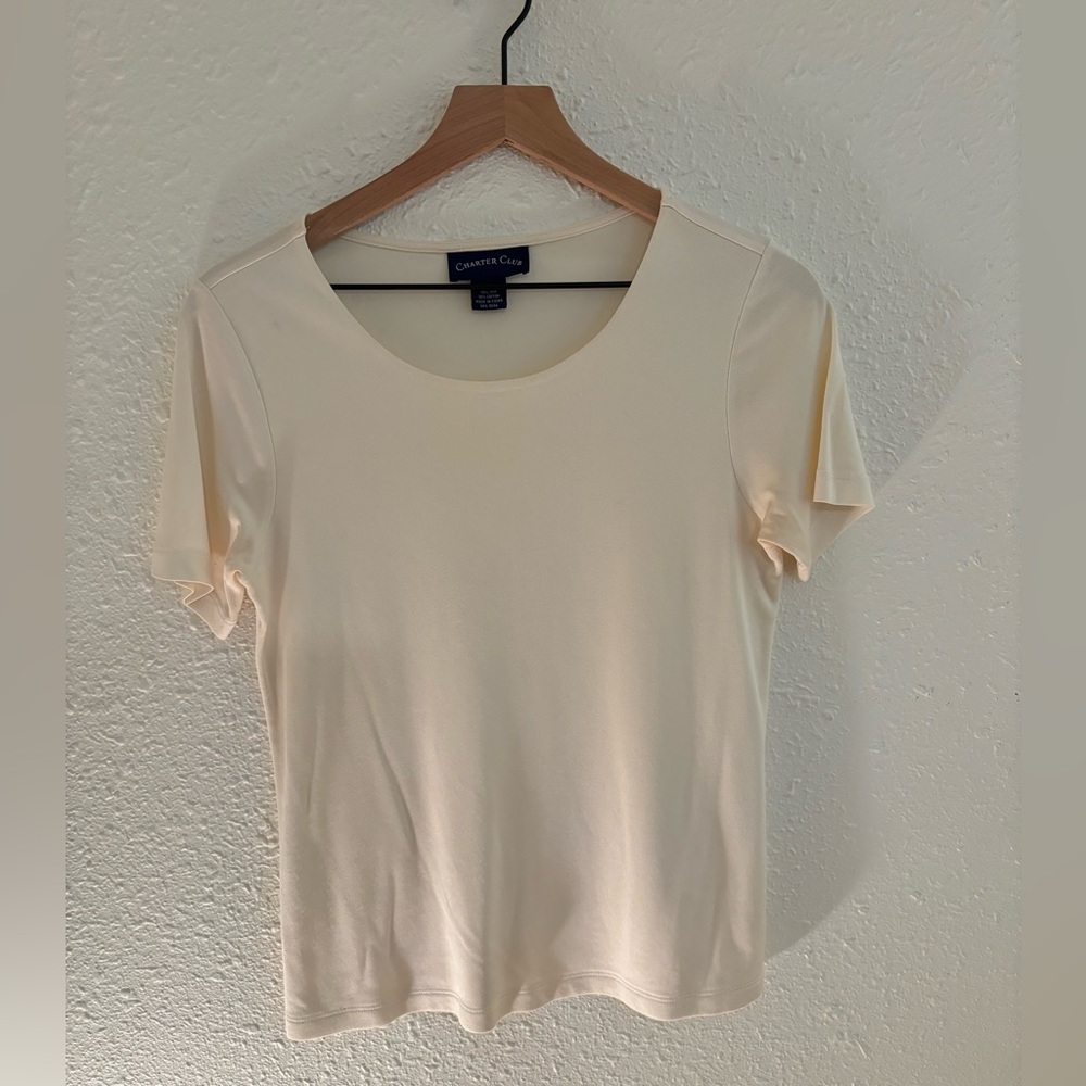Short sleeve ivory silk shirt, size s, charter club brand.